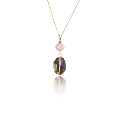 Protection Pendant with Smoky Quartz, Rose Quartz and Freshwater Pearl