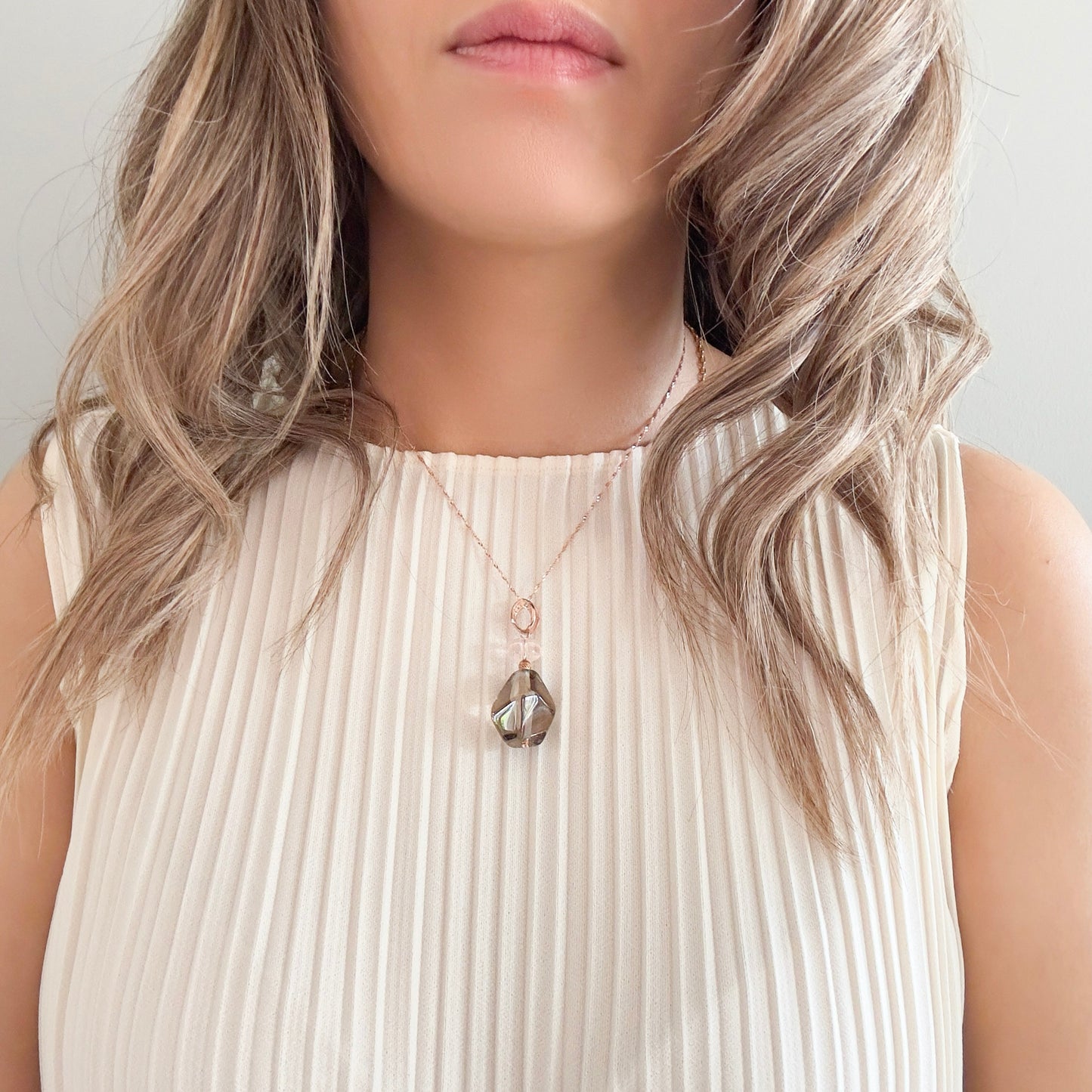 Protection Pendant with Smoky Quartz and Rose Quartz