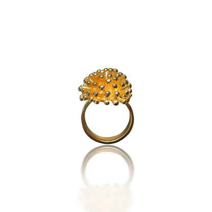 Protection Ring with Gold Porcupine Carving