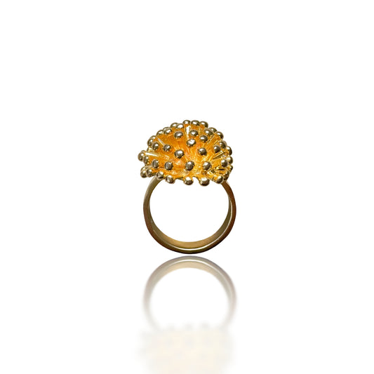 Protection Ring with Gold Porcupine Carving