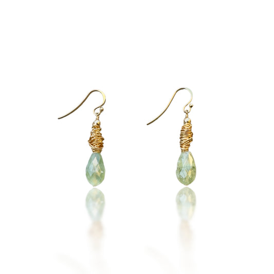 Renewal Earrings with Prehnite and Yellow Gold Wire Bead