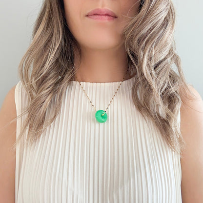 Renewal Pendant with Chrysoprase Donut and Yellow Gold