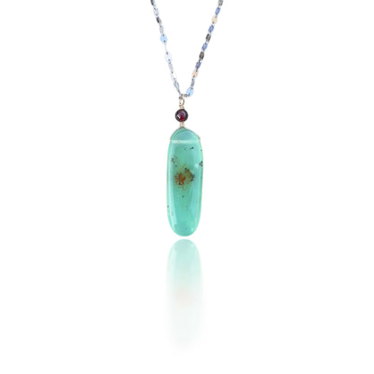 Renewal Pendant with Chrysoprase, Garnet and Silver Chain