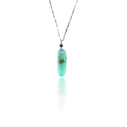 Renewal Pendant with Chrysoprase, Garnet and Silver Chain