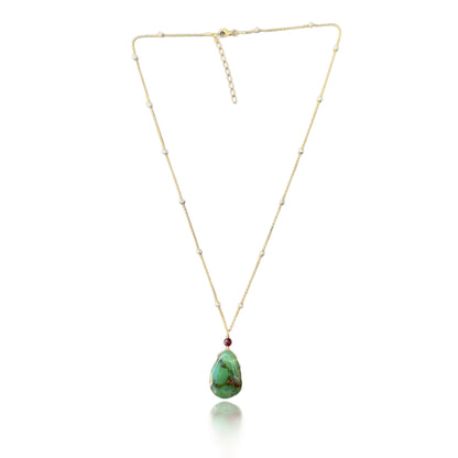 Renewal Pendant with Chrysoprase, Garnet and Two Tone Chain