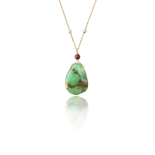 Renewal Pendant with Chrysoprase, Garnet and Two Tone Chain