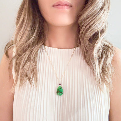 Renewal Pendant with Chrysoprase, Garnet and Two Tone Chain