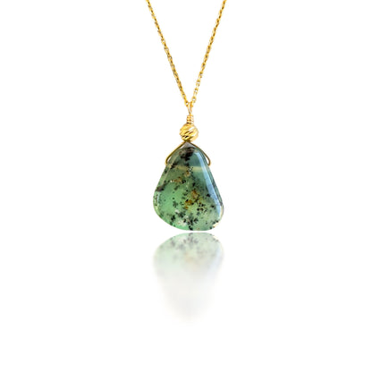 Renewal Pendant with Chrysoprase, Yellow Gold Bead
