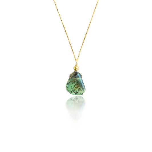 Renewal Pendant with Chrysoprase, Yellow Gold Bead