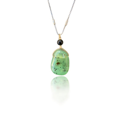 Renewal Pendant with Chrysoprase, Onyx and Silver Chain