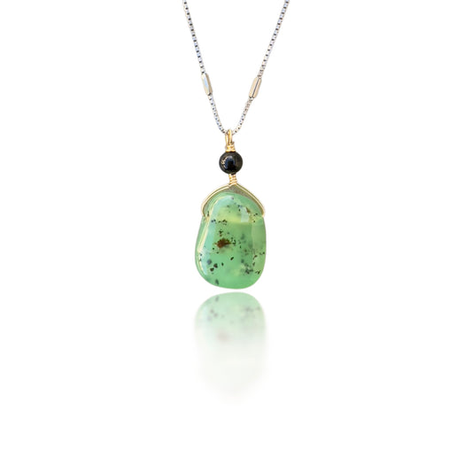 Renewal Pendant with Chrysoprase, Onyx and Silver Chain