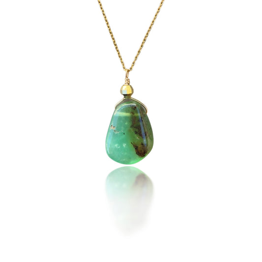 Renewal Pendant with Chrysoprase, Yellow Gold Bead