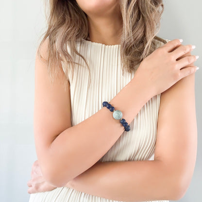 Self-awareness Bracelet with Lapis, Burma Jade Carving