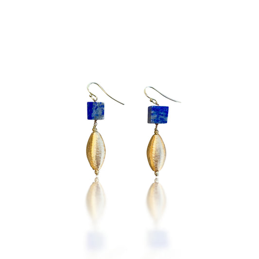 Self‑awareness Earrings with Lapis and Yellow Gold Bead