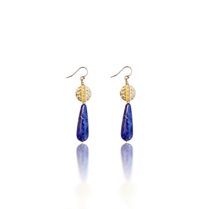Self-awareness Earrings with Lapis and Gold Hammer Bead