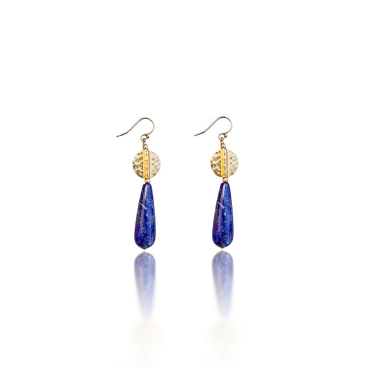 Self-awareness Earrings with Lapis and Gold Hammer Bead