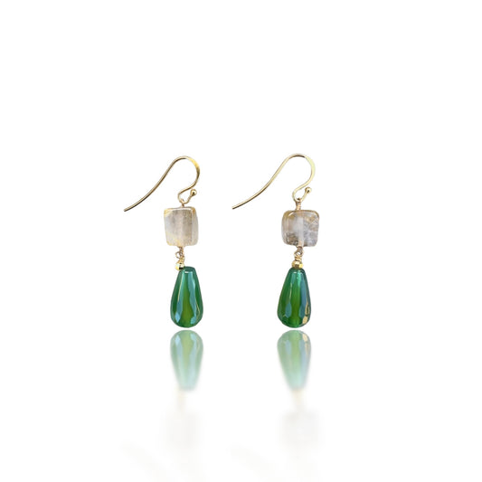 Strength Earrings with Green Onyx and Gold Rutilated Quartz