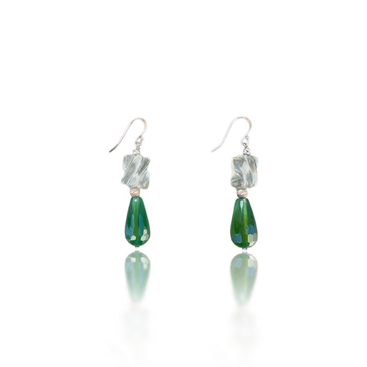 Strength Earrings with Green Onyx and Fluorite Carving