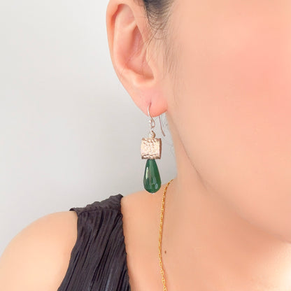 Strength Earrings with Green Onyx and Silver Hammer Bead