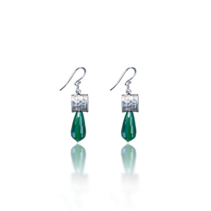 Strength Earrings with Green Onyx and Silver Hammer Bead