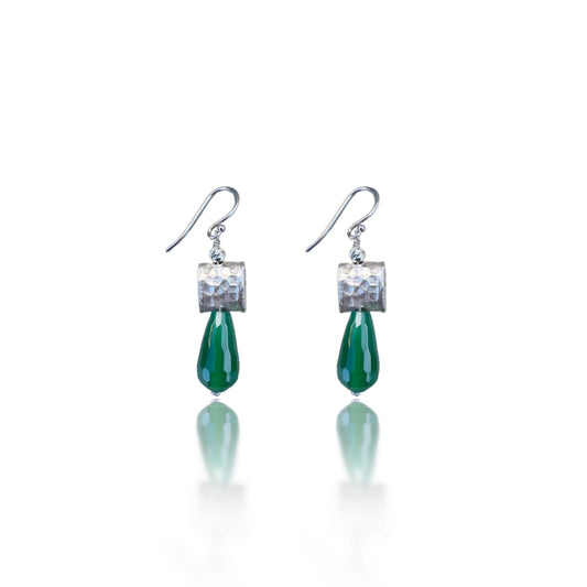 Strength Earrings with Green Onyx and Silver Hammer Bead