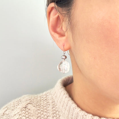 Clarity & Harmony Earrings – Clear Quartz, Silver Freshwater Pearl & Sterling Silver