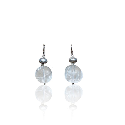 Clarity & Harmony Earrings – Clear Quartz, Silver Freshwater Pearl & Sterling Silver