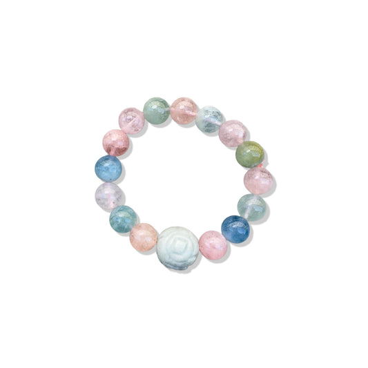 Tranquillity Bracelet with Mix Beryl and Green Burma Jade carving
