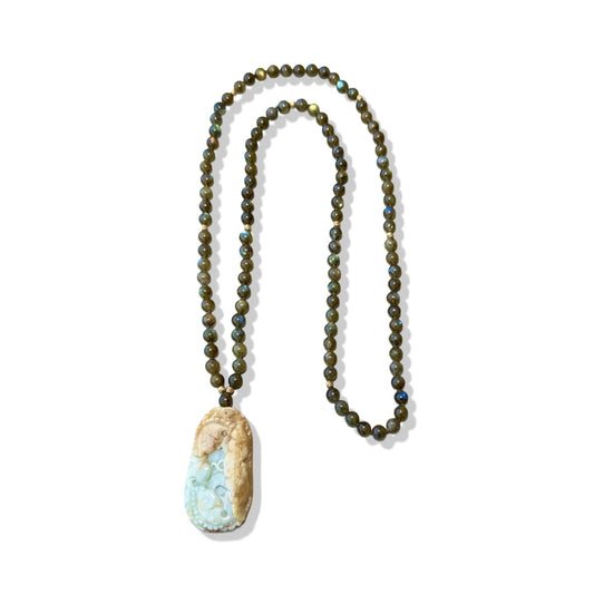 Transforming Necklace with Labradorite and Burma Jade Fish Pendant