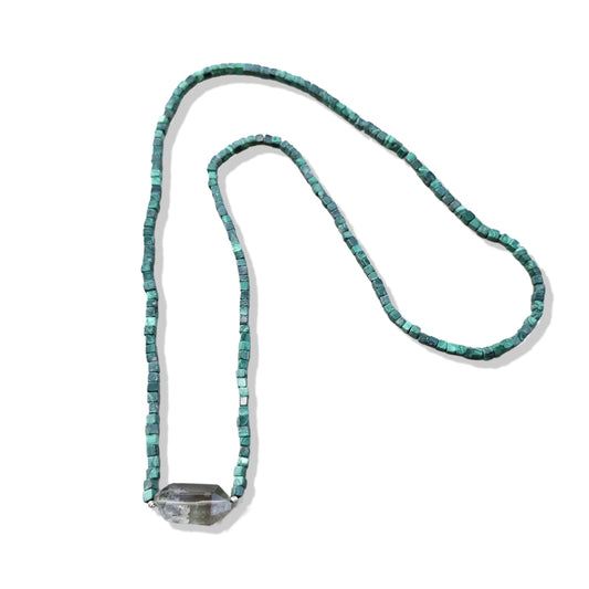 Transforming Necklace With Malachite and Rutilated Quartz