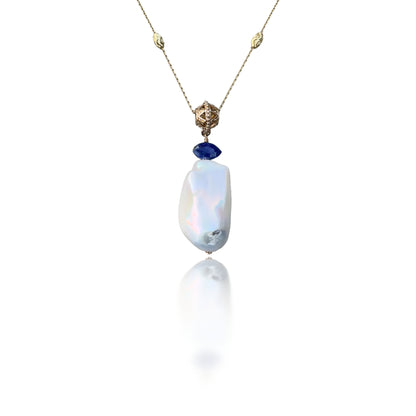 Inner Peace Pendant with White Baroque Pearl and Lapis