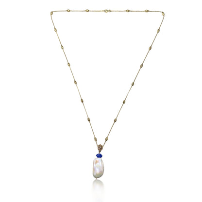 Inner Peace Pendant with White Baroque Pearl and Lapis