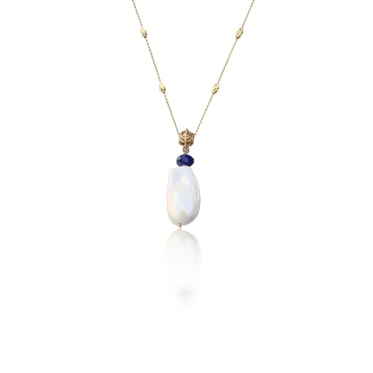 Inner Peace Pendant with White Baroque Pearl and Lapis