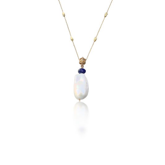 Inner Peace Pendant with White Baroque Pearl and Lapis