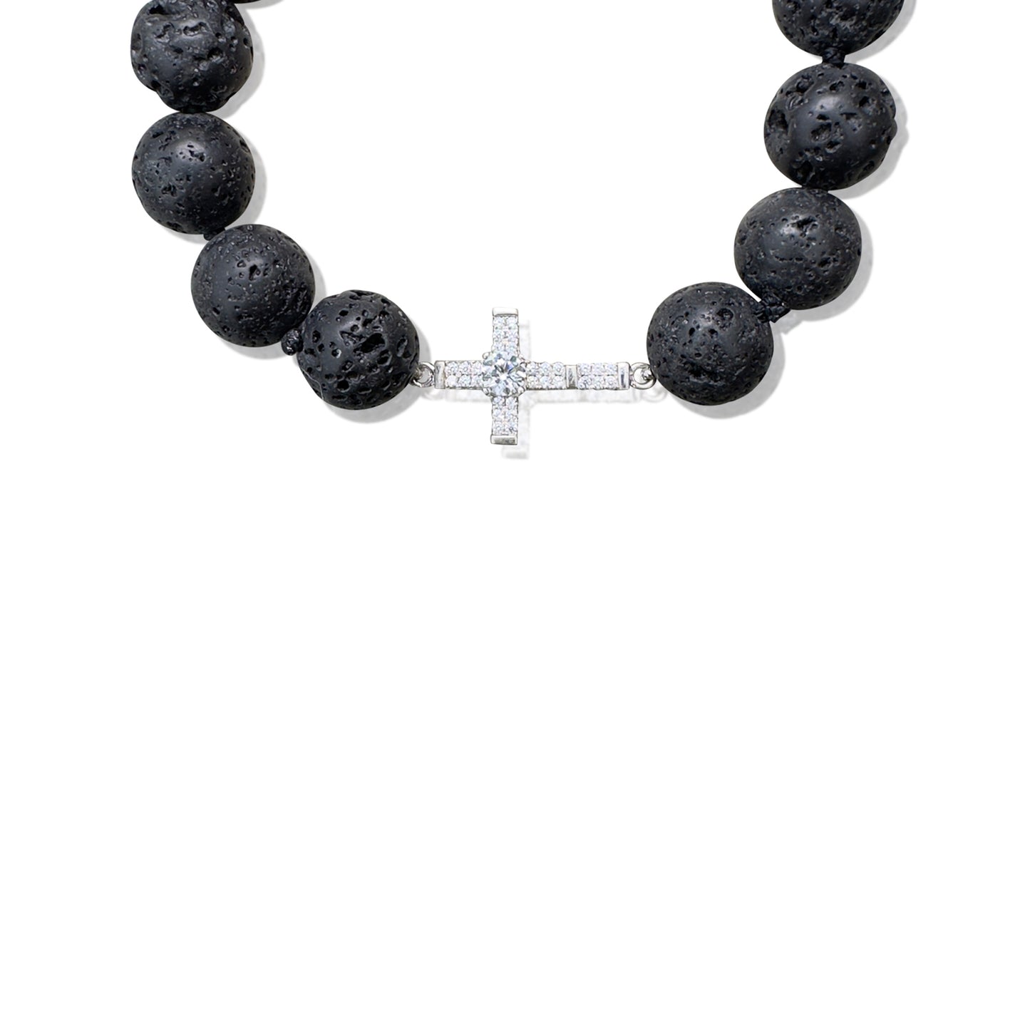 Grounding Bracelet – Black Lava & Silver Cross