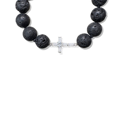 Grounding Bracelet – Black Lava & Silver Cross