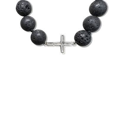 Grounding Bracelet – Black Lava & Silver Cross