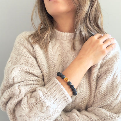 Grounding Bracelet – Black Lava & Yellow Gold