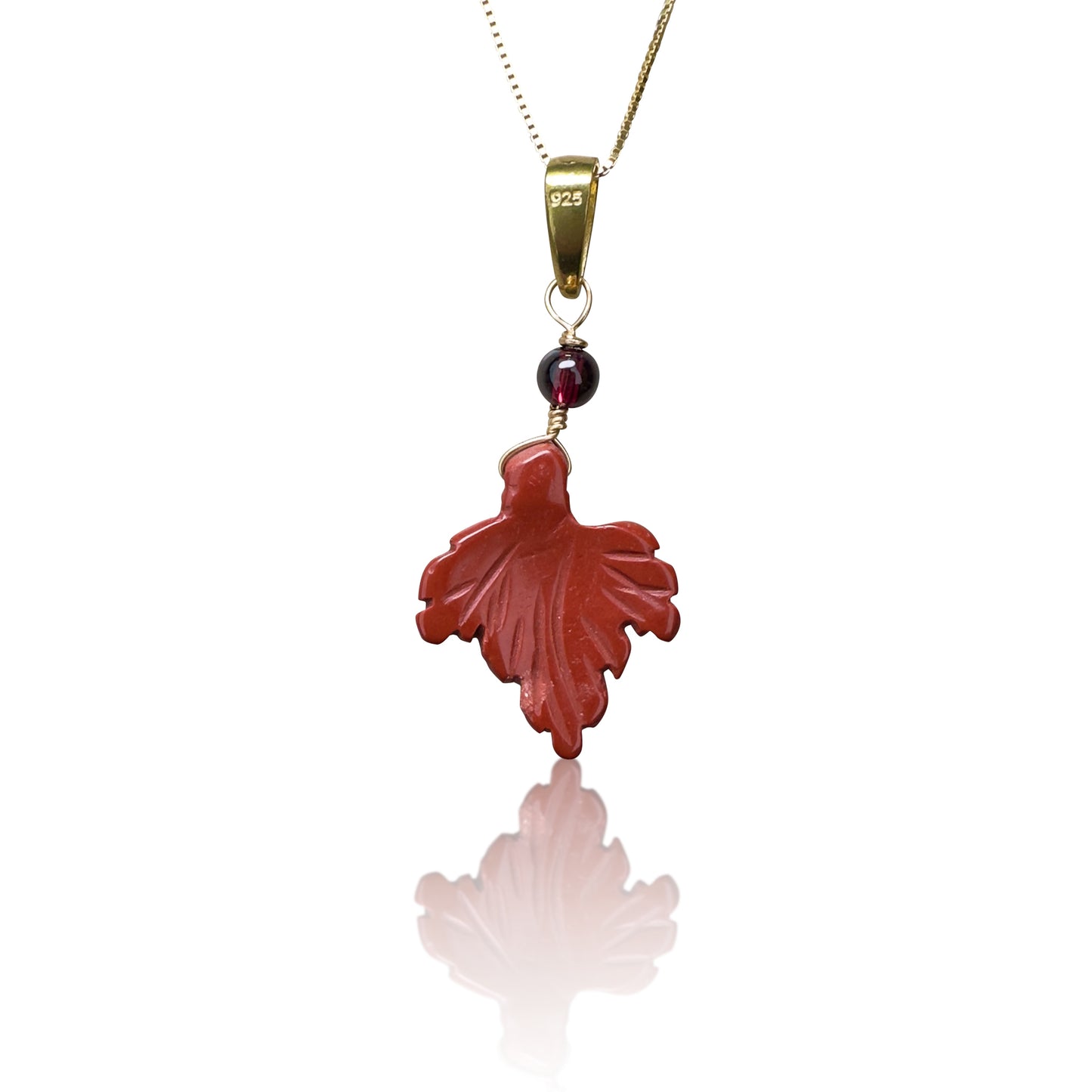 Grounding Pendant – Jasper Leaf, Garnet & Yellow Gold