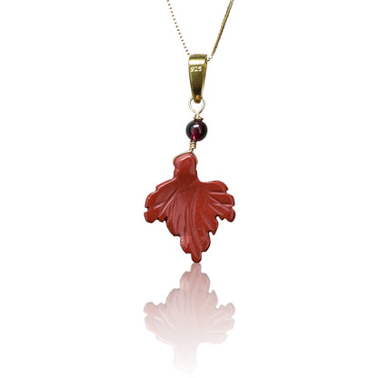 Grounding Pendant – Jasper Leaf, Garnet & Yellow Gold