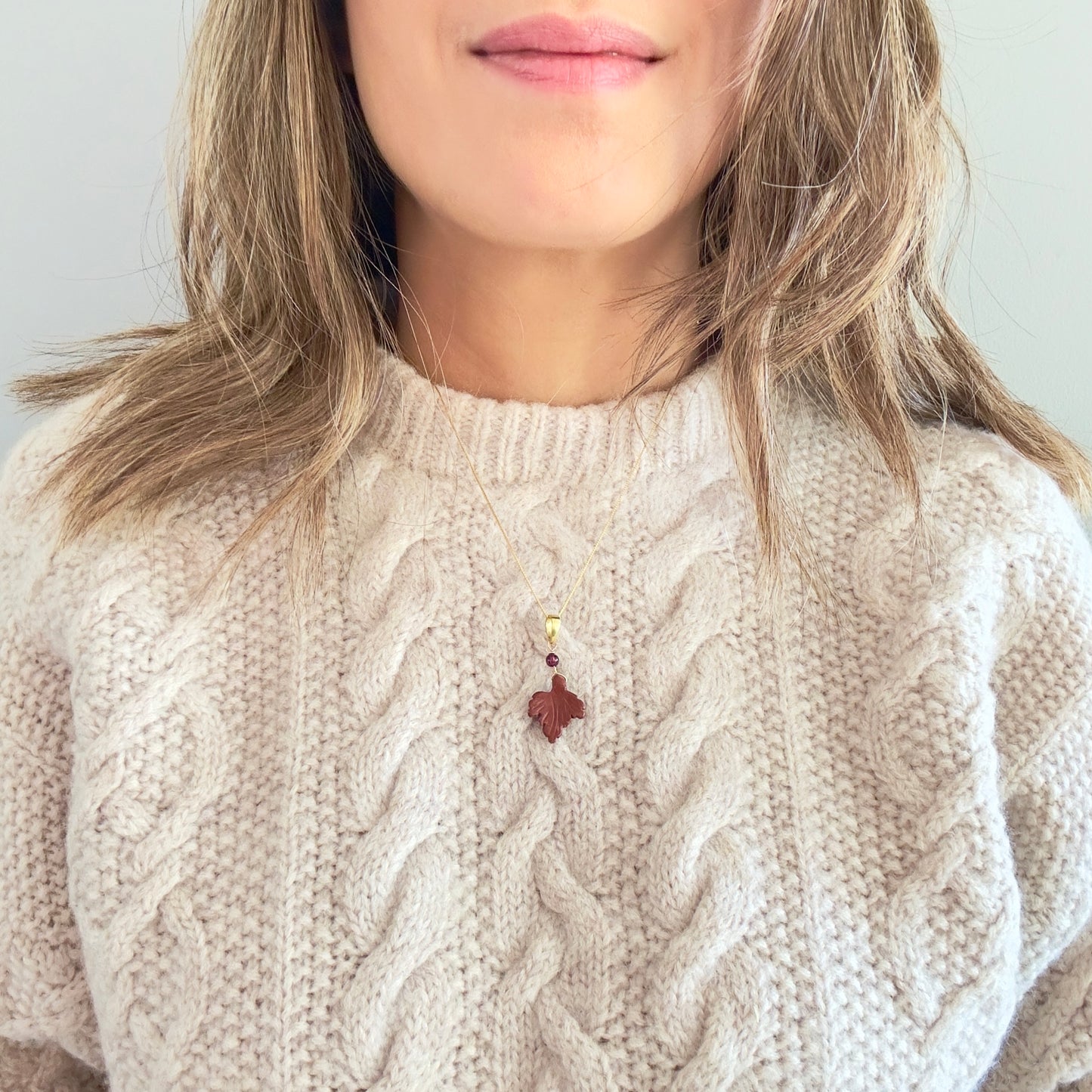 Grounding Pendant – Jasper Leaf, Garnet & Yellow Gold