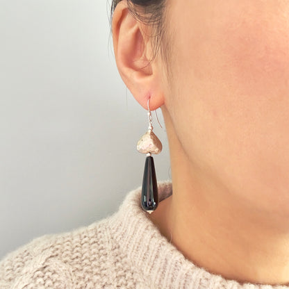 Harmony Earrings – Lace Agate Briolette & Pure Silver Heart