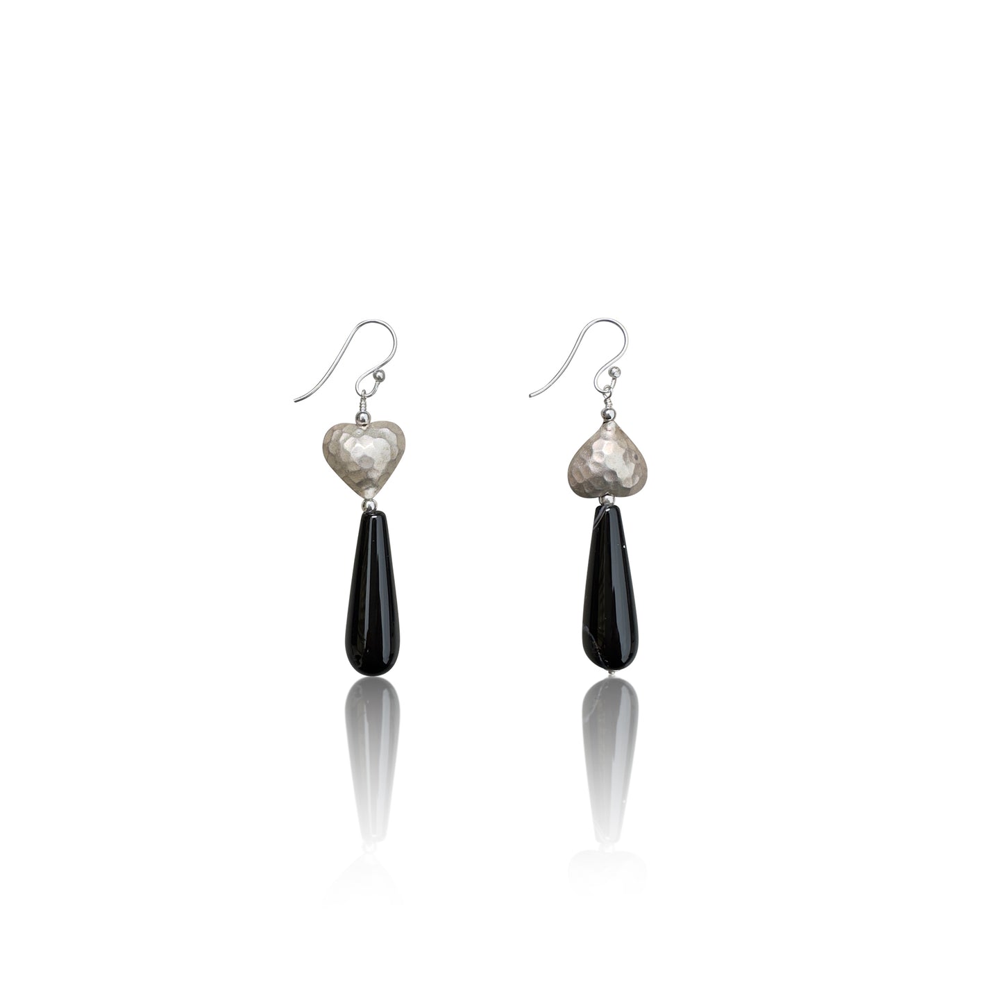 Harmony Earrings – Lace Agate Briolette & Pure Silver Heart
