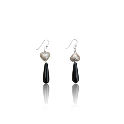 Harmony Earrings – Lace Agate Briolette & Pure Silver Heart