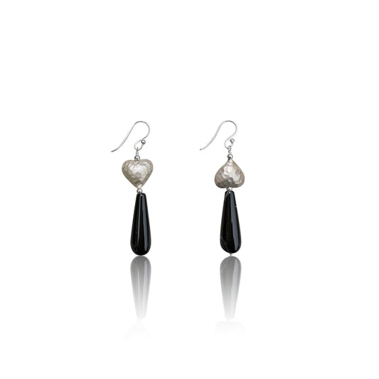 Harmony Earrings – Lace Agate Briolette & Pure Silver Heart