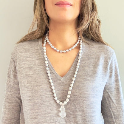 Harmony Necklace – Silver Freshwater Pearl & White Agate Gourd