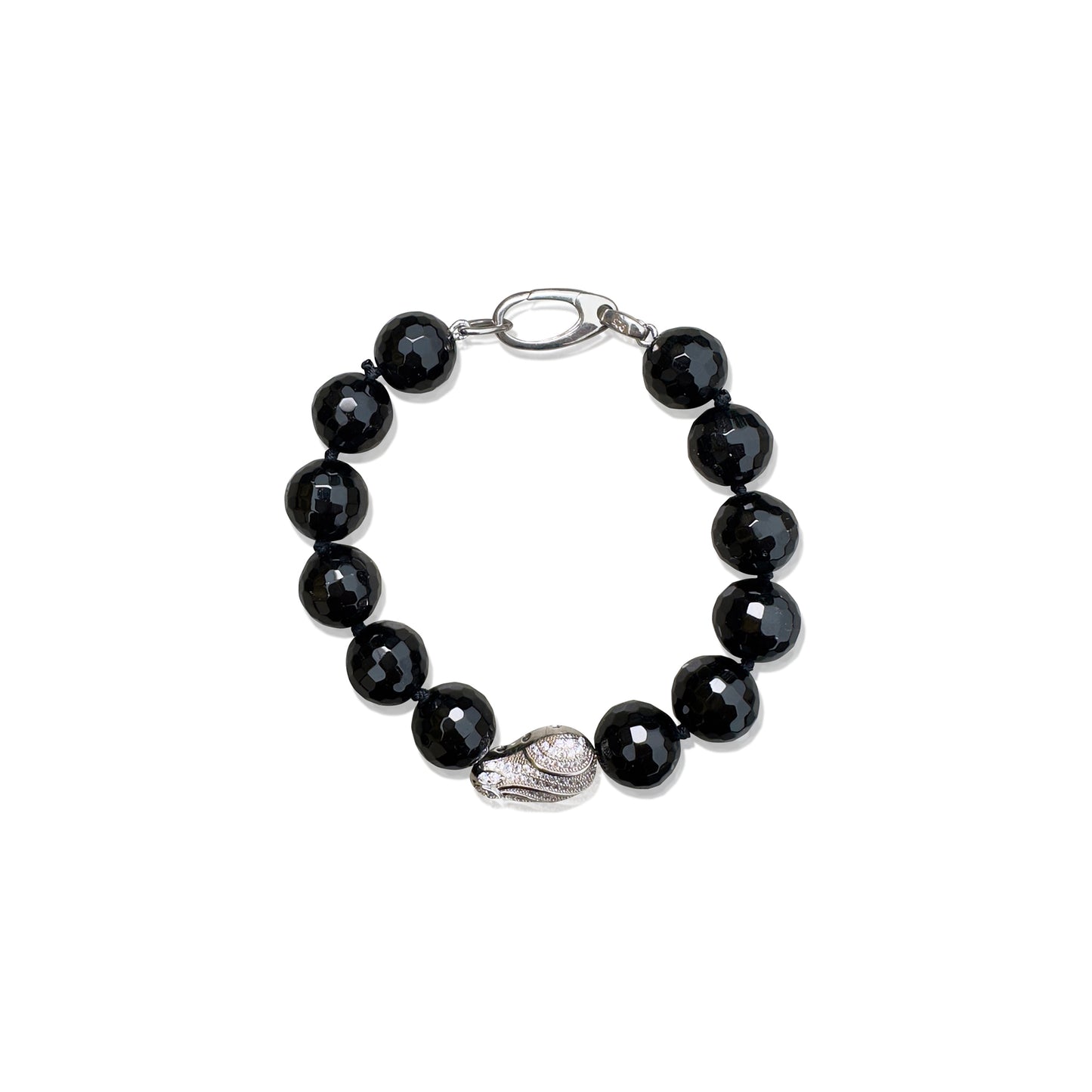 Protection  Bracelet – Black Onyx & Silver cubic zirconia Bead