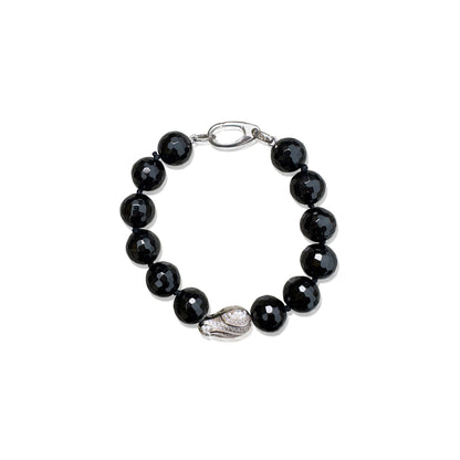 Protection  Bracelet – Black Onyx & Silver cubic zirconia Bead