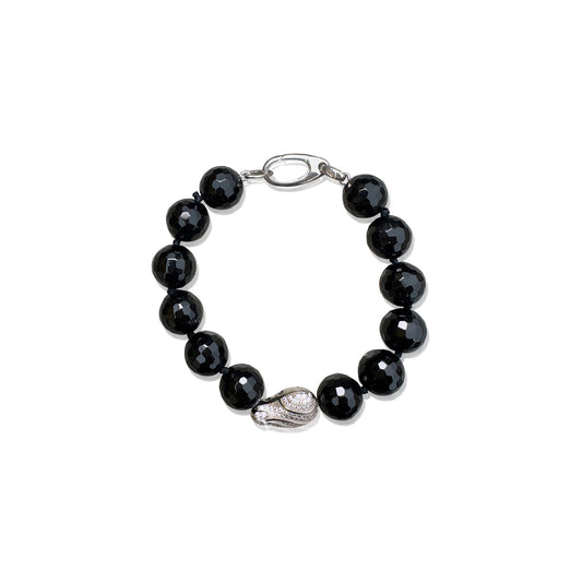 Protection  Bracelet – Black Onyx & Silver cubic zirconia Bead