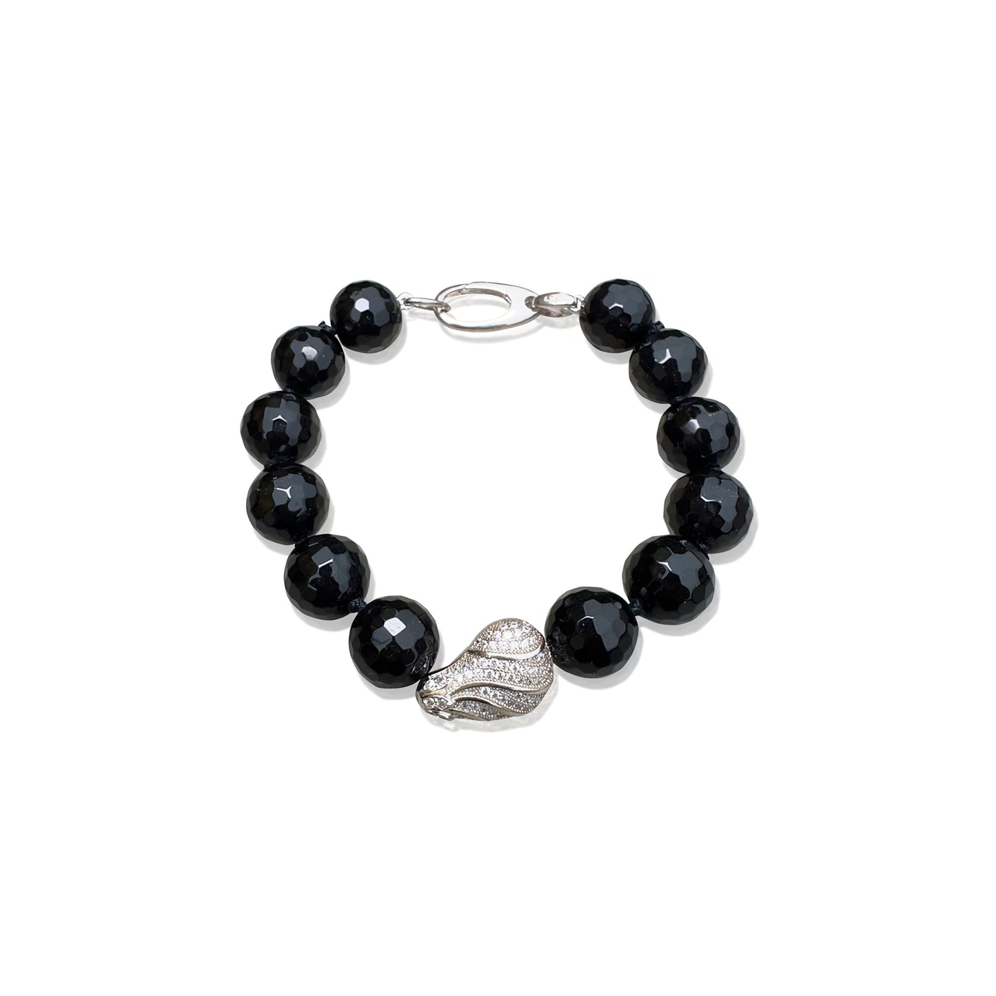 Protection  Bracelet – Black Onyx & Silver cubic zirconia Bead